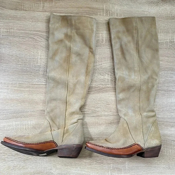 New Free People Sterling Western Knee High Suede Boots Tan Brown Womens 6.5 - Picture 14 of 15